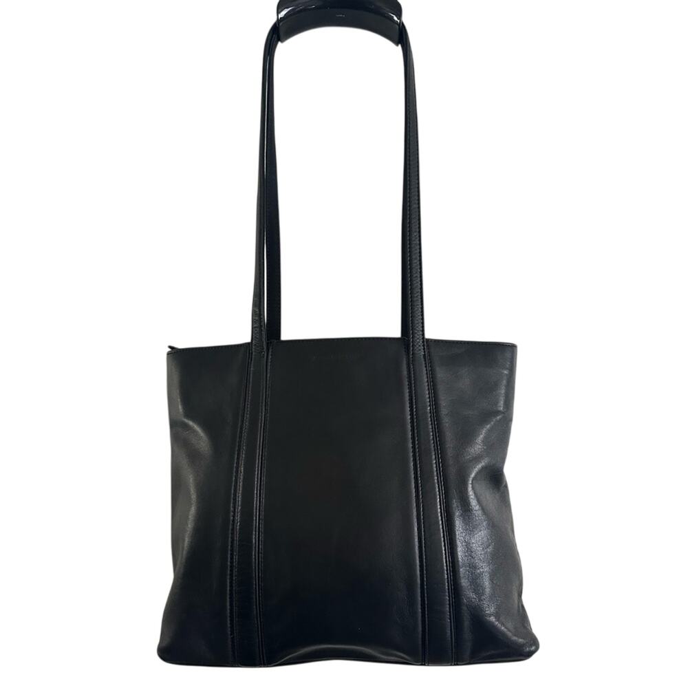 Vintage 90s Jones New York Black Leather Tote Bag | Double Strap Shoulder Bag